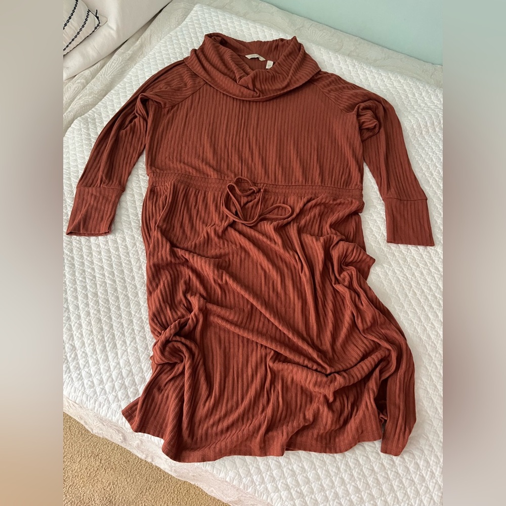AnyBody Rust Long Sleeve cowl neck Ribbed Dress-Size XL